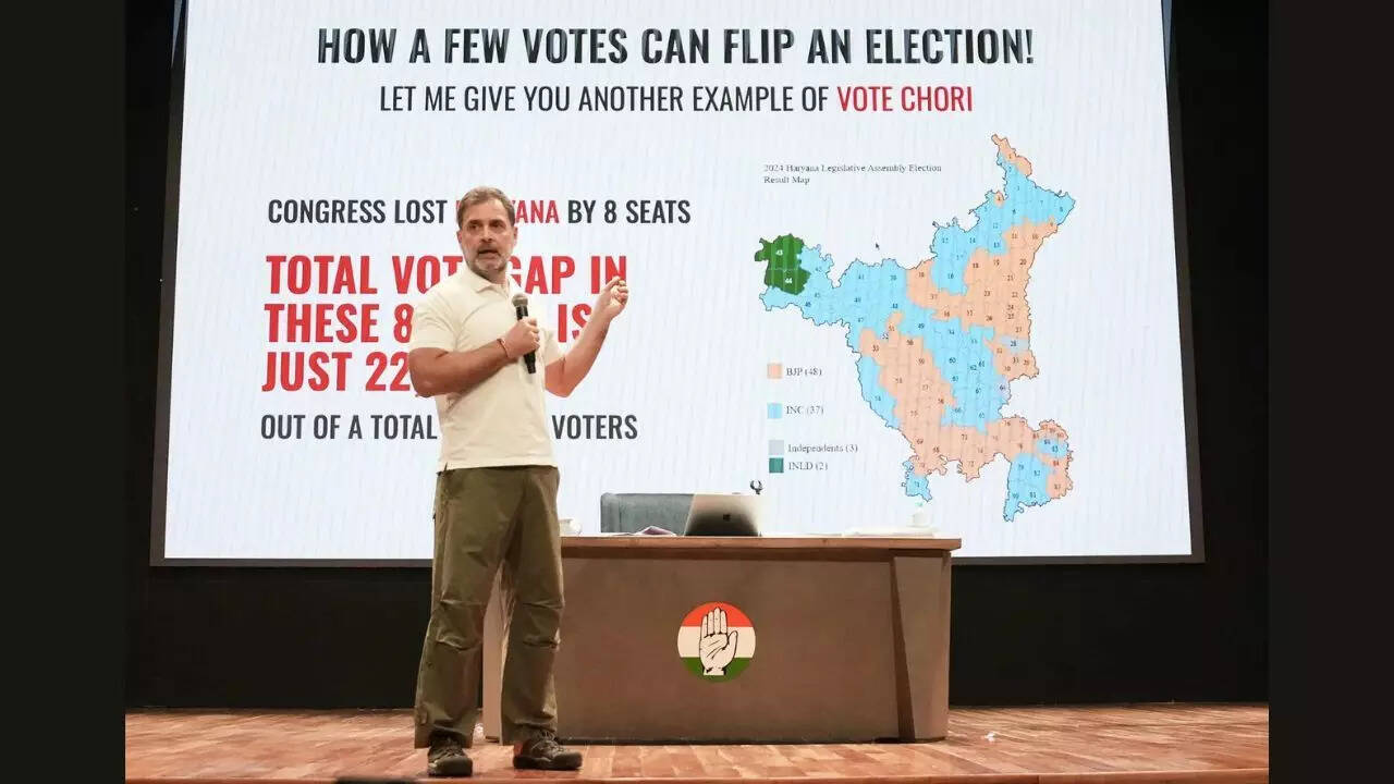 EC vs Congress: Rahul Gandhi shows 5 ways ‘votes were stolen’; gives ‘proof’