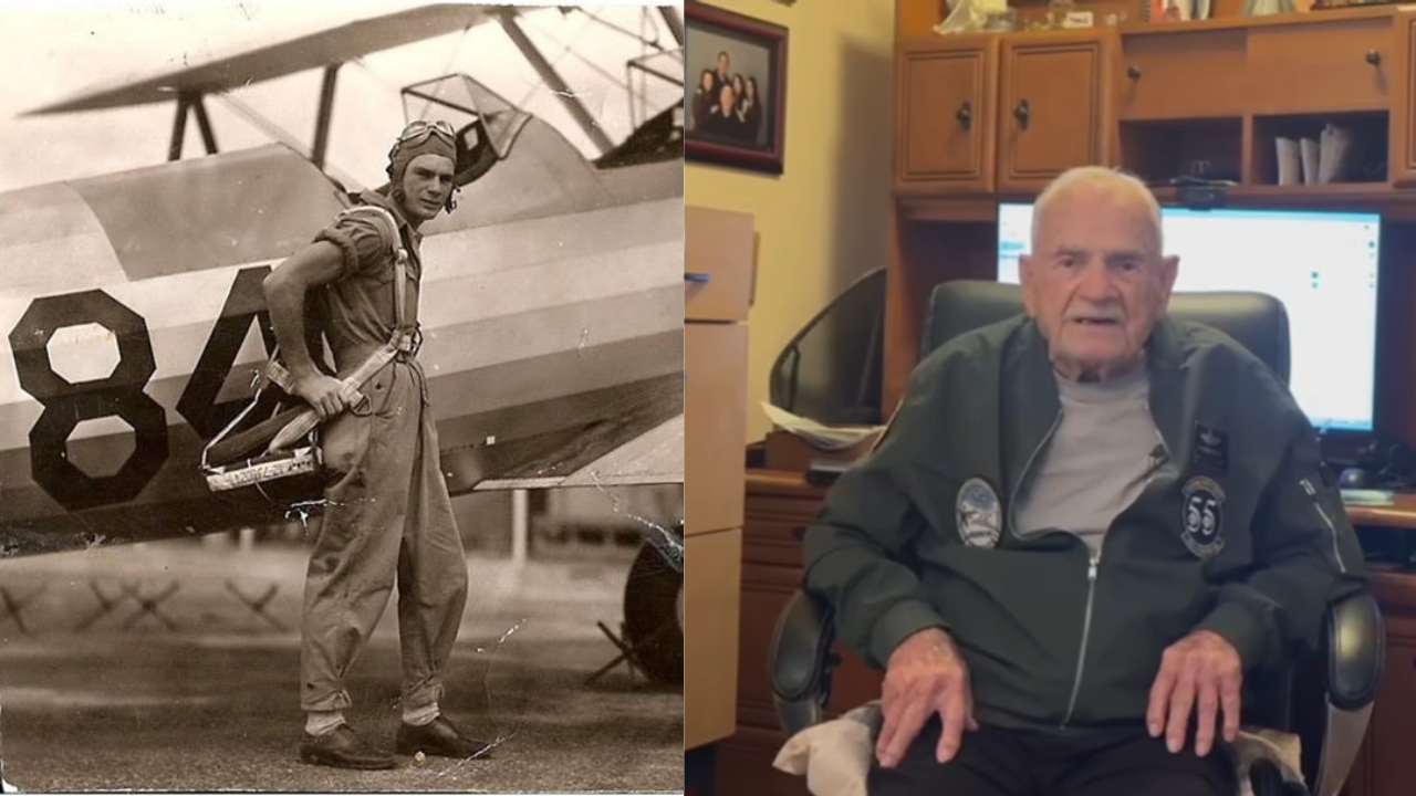 Age is just a number: 100-year-old WWII veteran flies P-51 Mustang decades after combat missions - Watch video