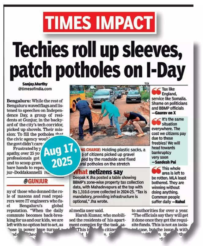 Bruhat Bengaluru Mahanagara Palike swings into action after citizens fill potholes
