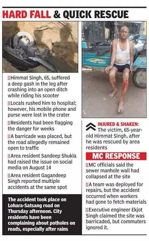 Elderly man injured after crashing into open ditch