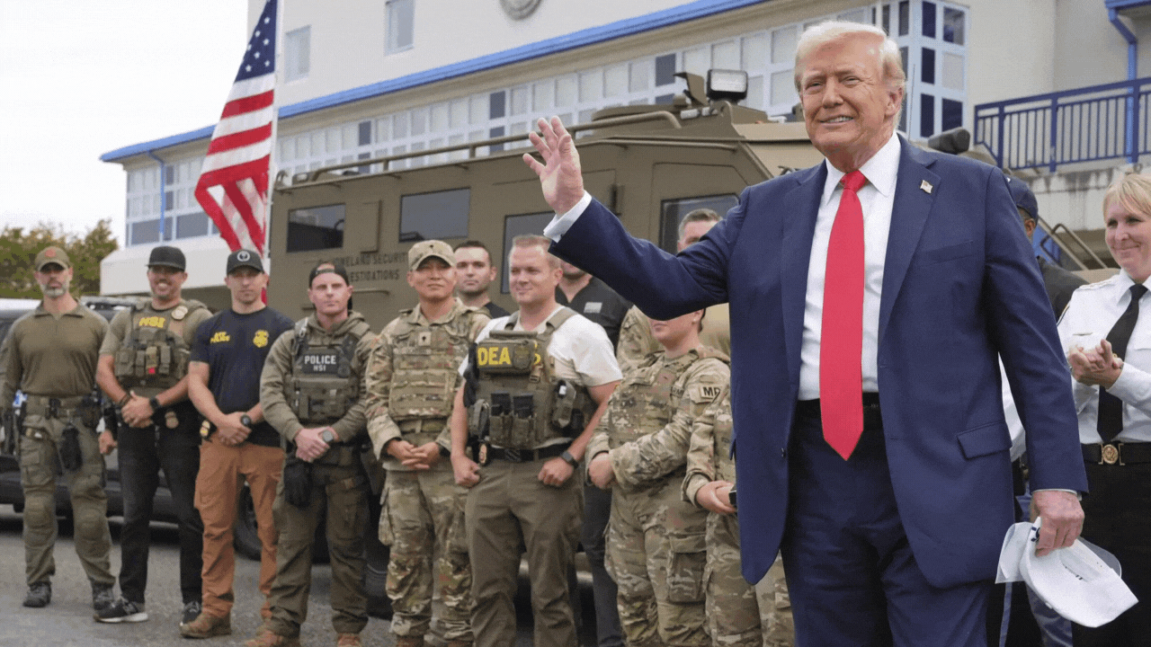‘We’re not playing games’: Trump visits troops in Washington, touts crime crackdown