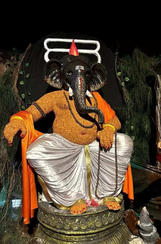 Ganesh idol covered with almonds