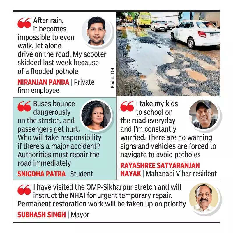 Pothole jitters for commuters on OMP Square to Sikharpur Chowk stretch in Cuttack