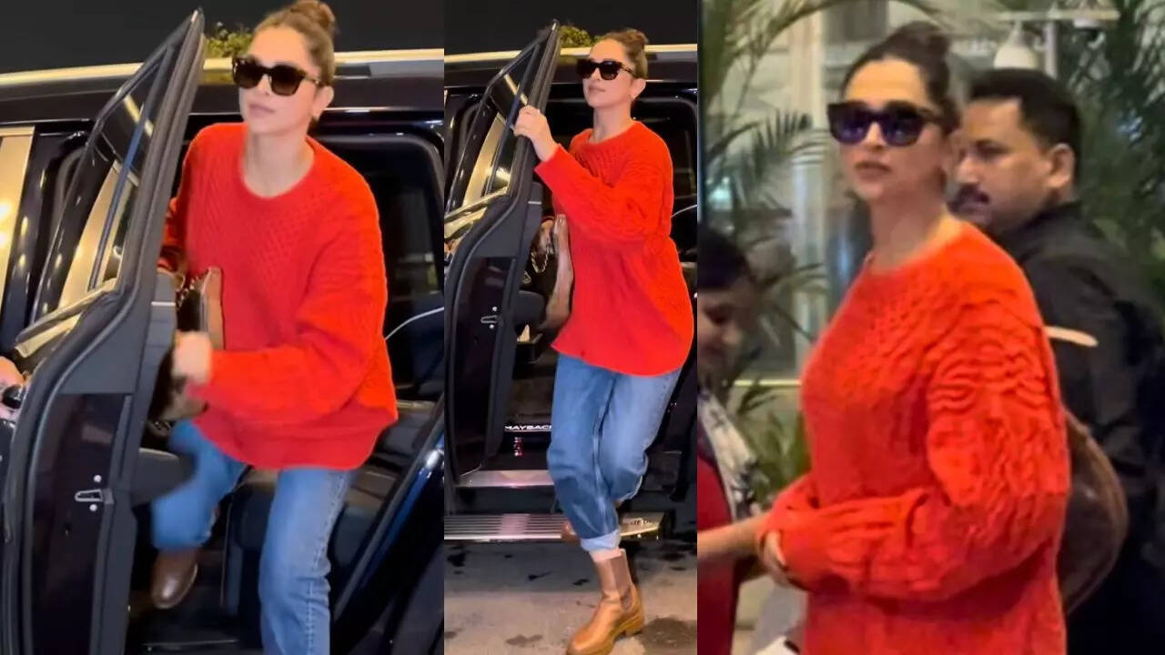 Deepika keeps it cool in red sweater for airport look