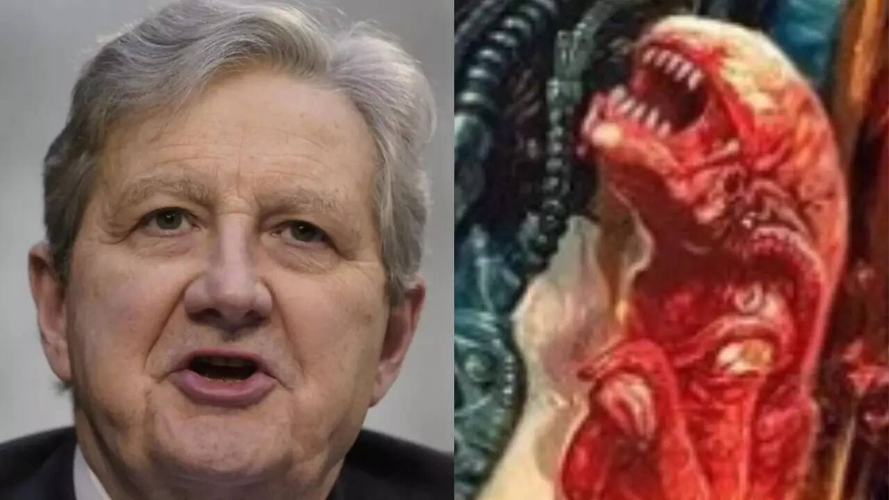 'You'll look like alien': Senator holds up movie poster to warn against eating shrimp; watch