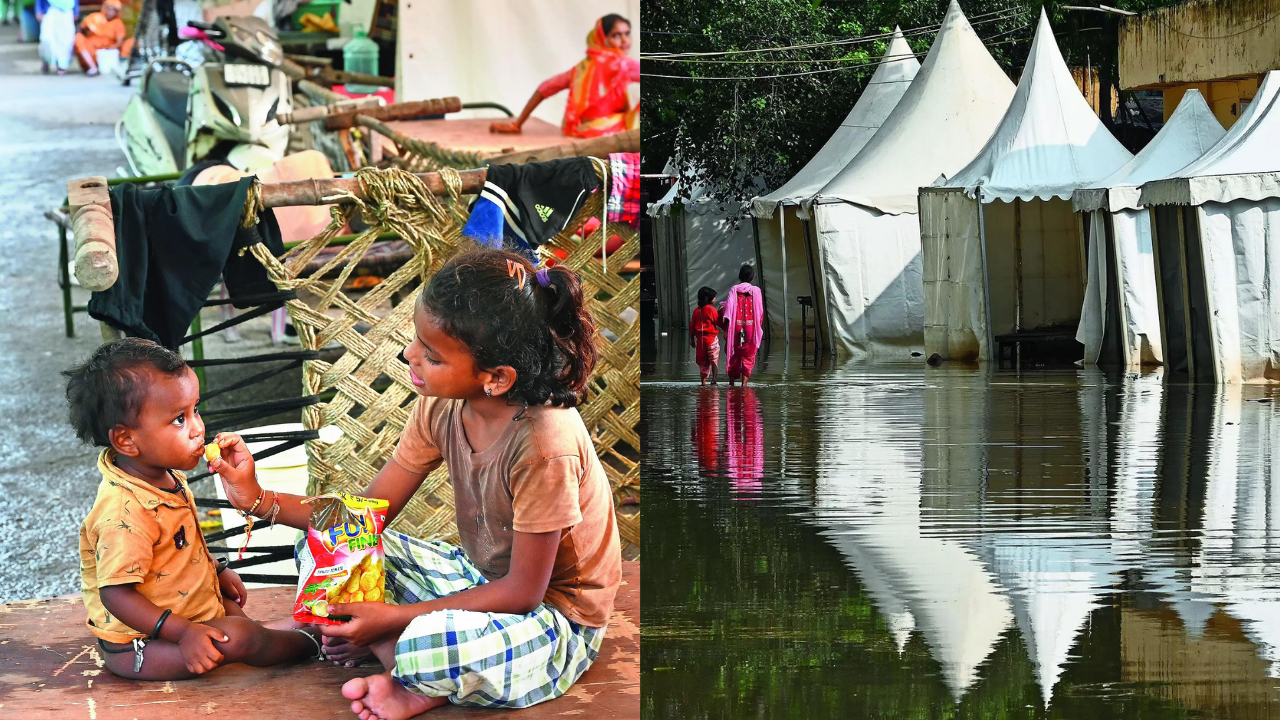 Delhi floods: Families along Yamuna relief camp struggle with shelter, food, and hygiene; children bear the brunt