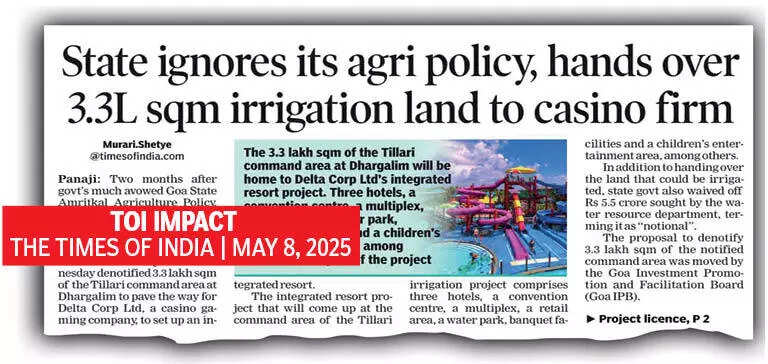 Goa govt moves to denotify 3.3L sqm of Tillari command area