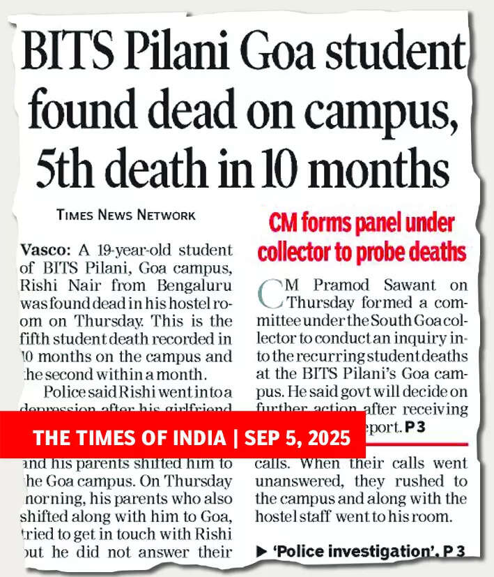 BITS Goa to frame mental health policy after five student deaths