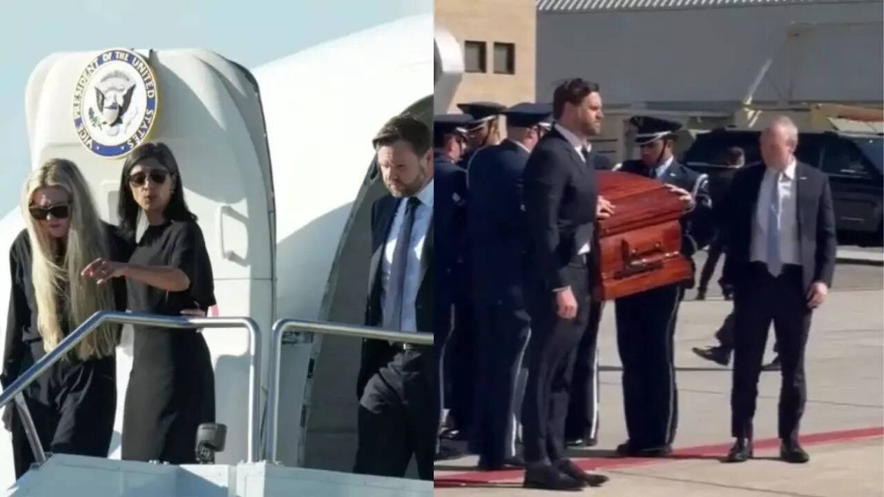 JD Vance carries Charlie Kirk’s casket; Usha Vance holds widow Erika's hand-video