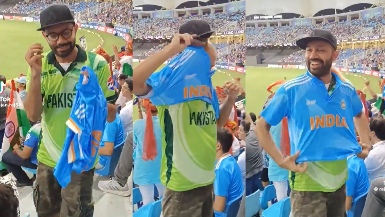 Watch: Pakistan fan changes jersey mid-match against India, video goes viral