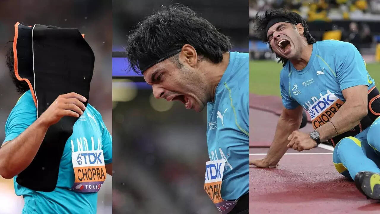 Neeraj Chopra rips off belt, covers face after elimination in final - watch