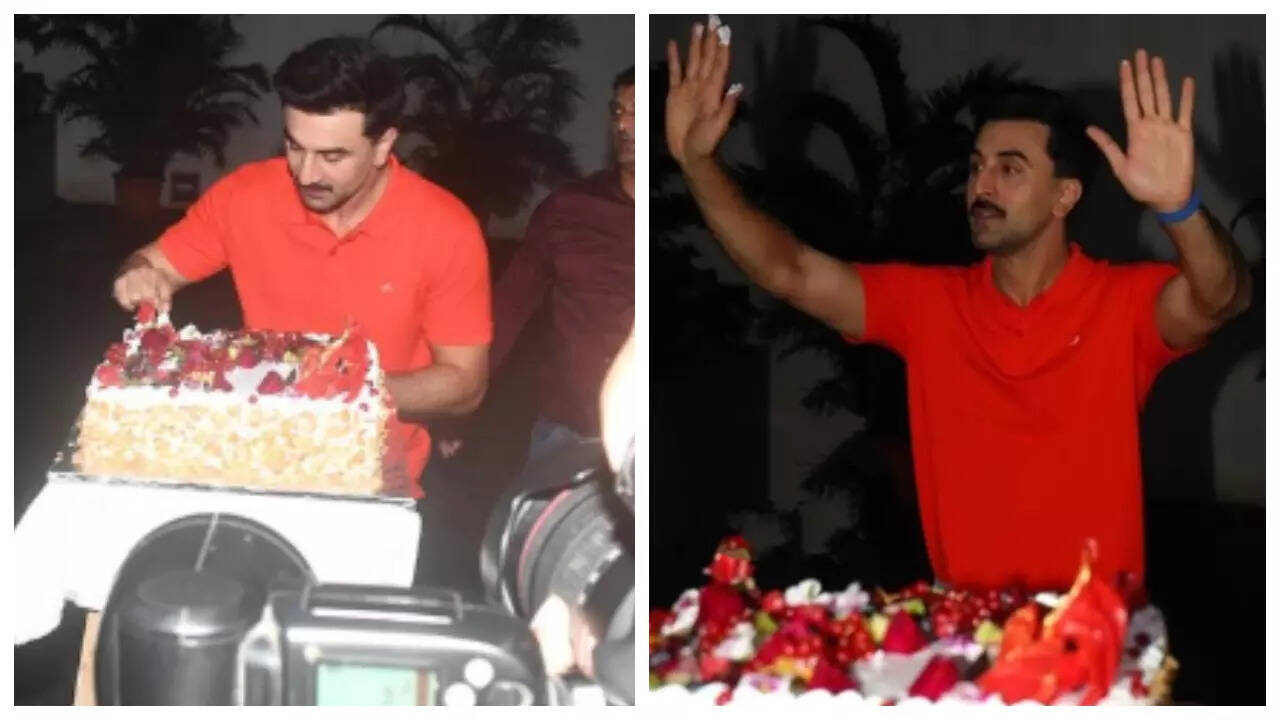 Ranbir cuts cake with media, urges paps not to enter his building