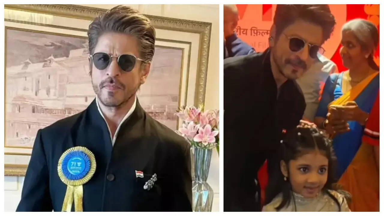 SRK poses with child artist Treesha Thosar at National Awards