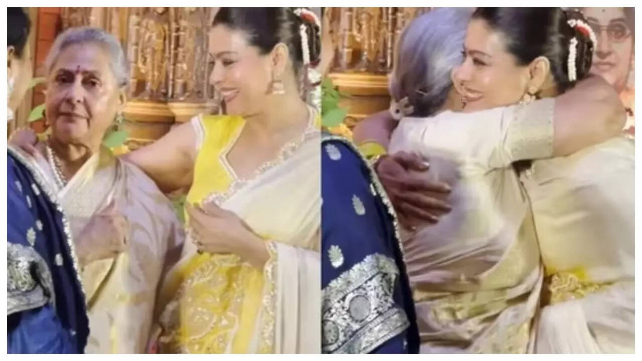 Video: Jaya Bachchan-Kajol's warm hug at Durga Pujo Pandal