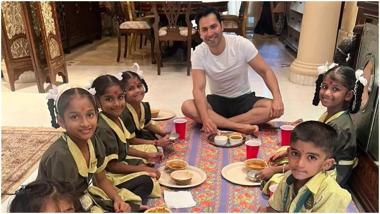 Varun Dhawan celebrates Durga Ashtami with children
