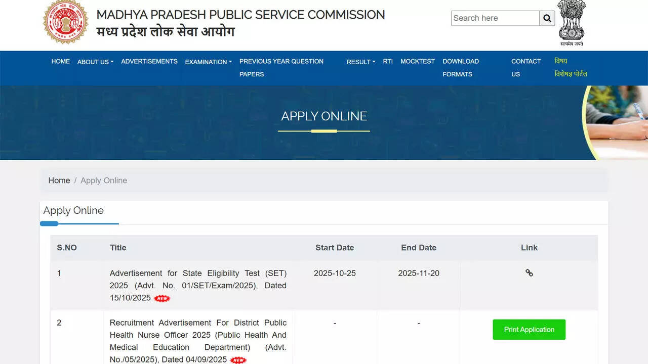 MPPSC starts MP SET 2025 application process for 31 subjects; exam scheduled for 11 January 2026