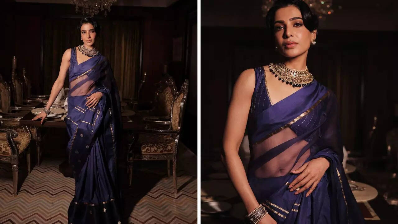 Samantha Ruth Prabhu dazzles in a royal blue silk saree worth Rs 45,000