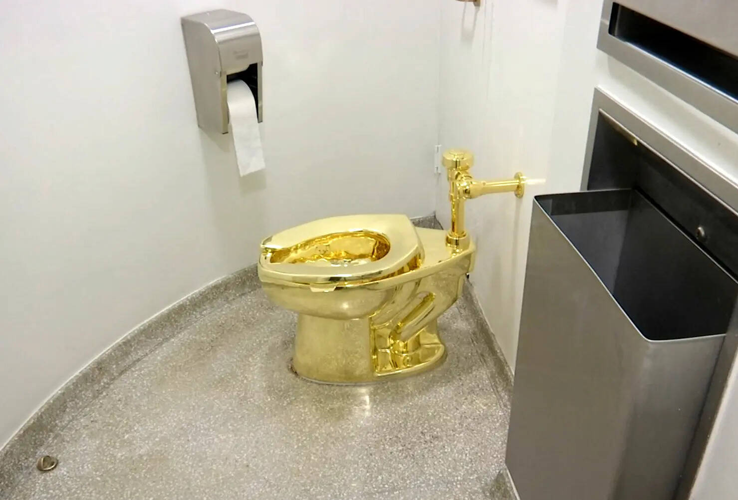 A solid gold toilet is up for auction. Starting price: $10 million