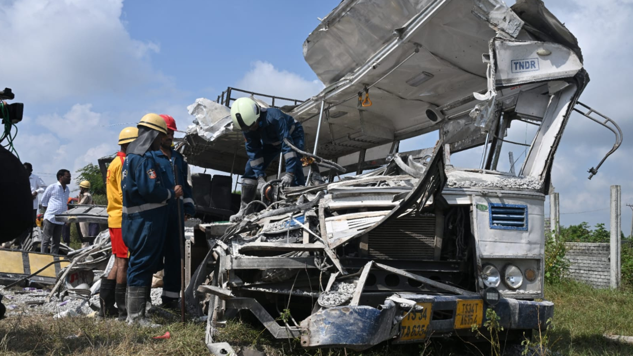 Telangana highway crash: 3 women cops broke bus windows, pulled passengers buried neck-deep in gravel; rescue took 3 hours
