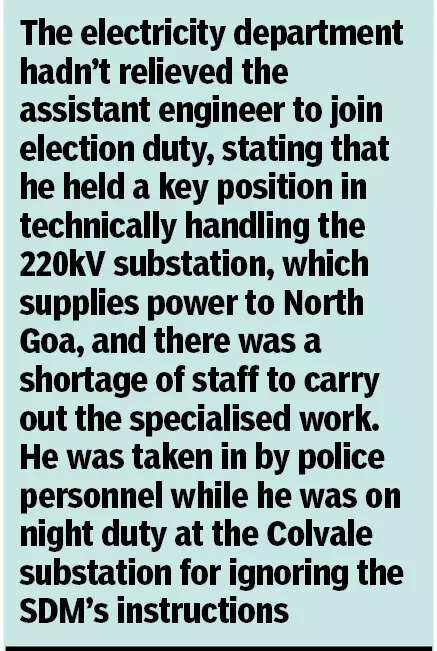 Goa electricity dept refuses to relieve assistant engineer for poll duty, detained