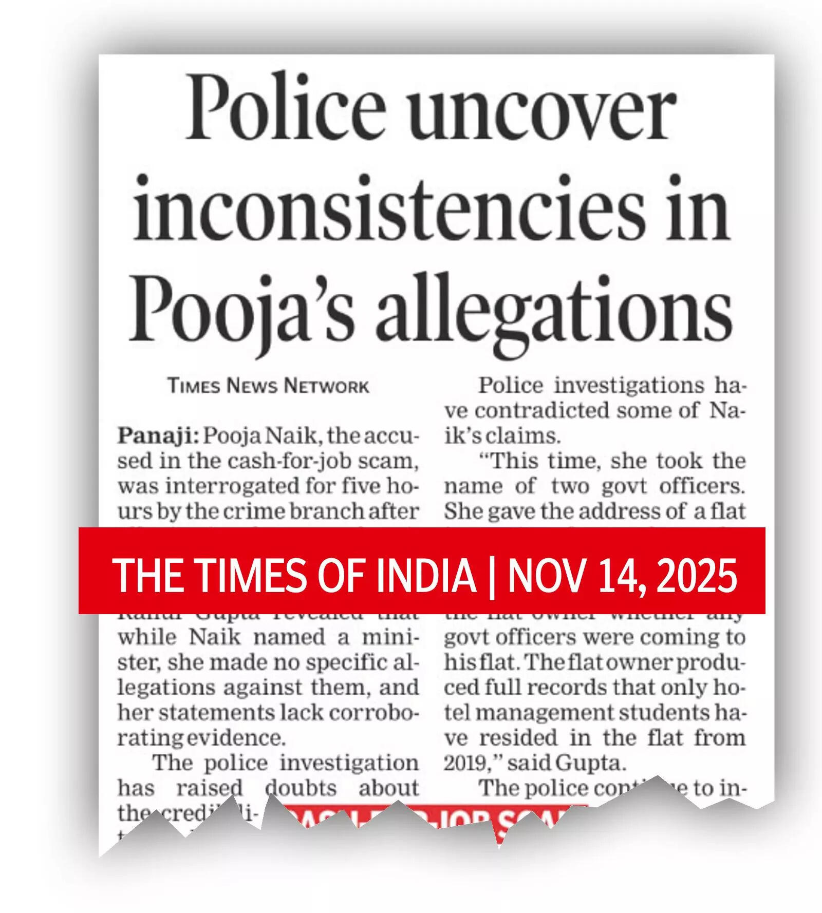 Pooja Naik’s claims probed, no evidence found: Crime branch