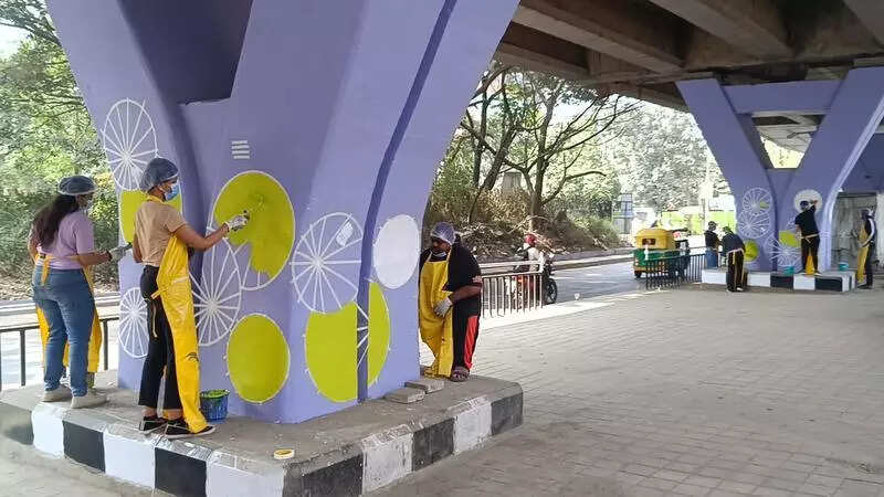 Back with brooms &amp; paint, volunteers restore Agara flyover in Bengaluru