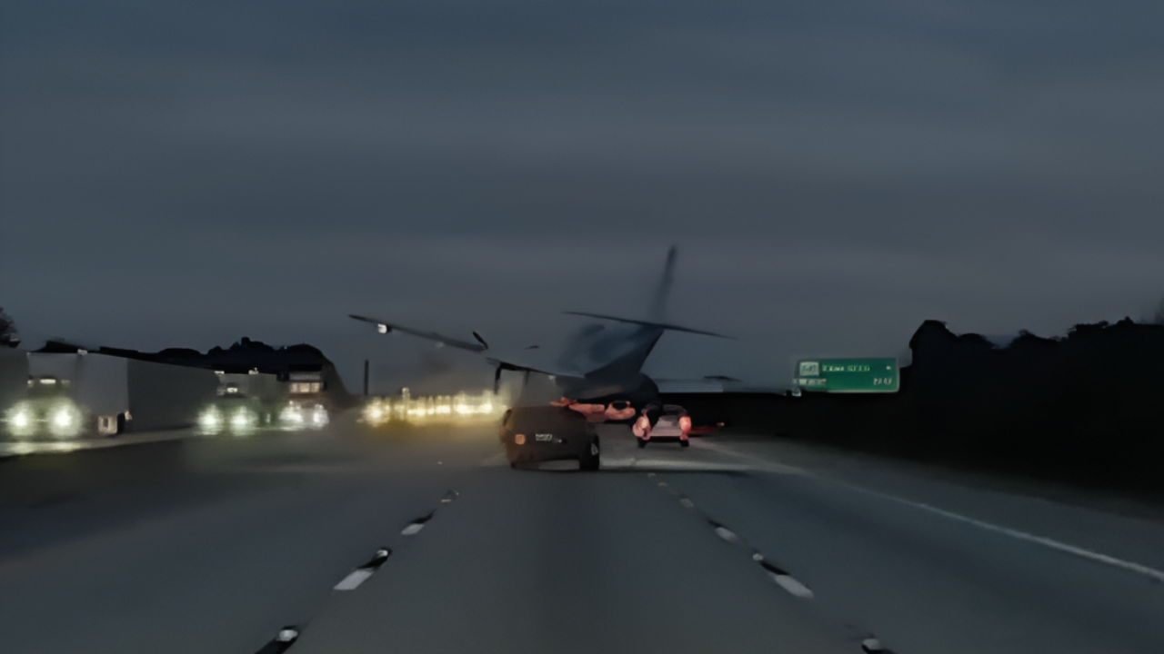Small plane crash-lands on Florida freeway; hits car - watch video