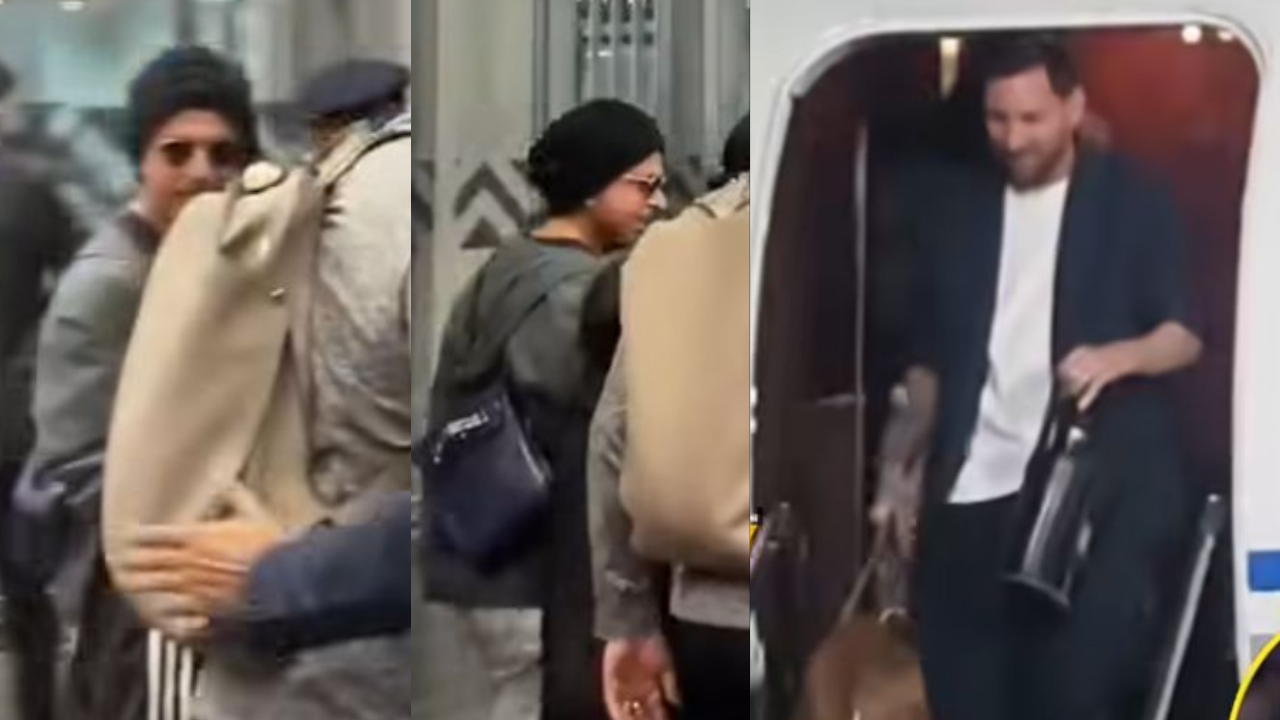 SRK arrives in Kolkata with son AbRam ahead of Messi’s India Tour