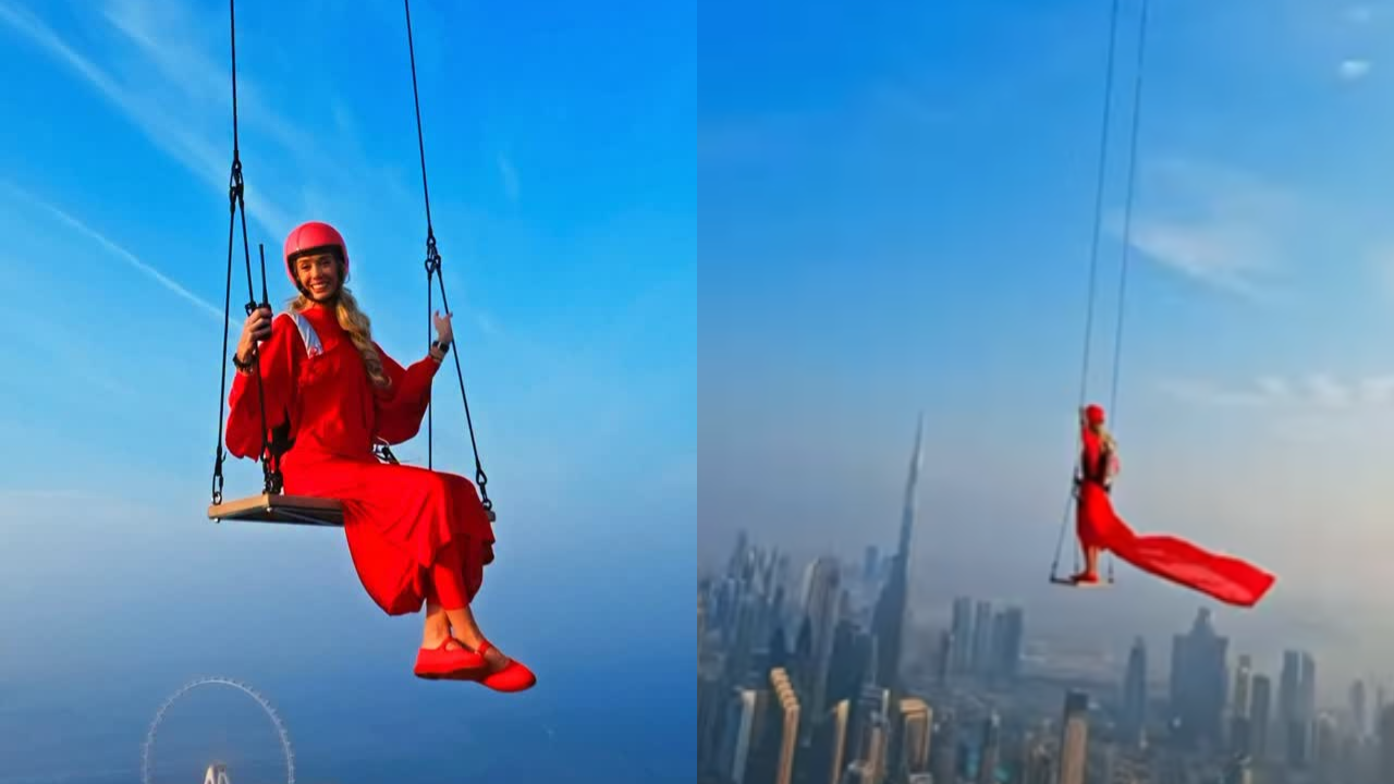 Watch: Belgian skydiver Magali Folkner Braff’s daring swing above Dubai’s skyline
