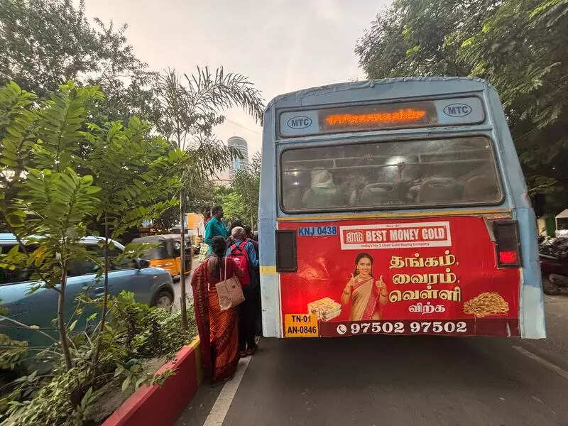 Commuters forced to hop across busy Venkatnarayana Rd as MTC skips bus stop