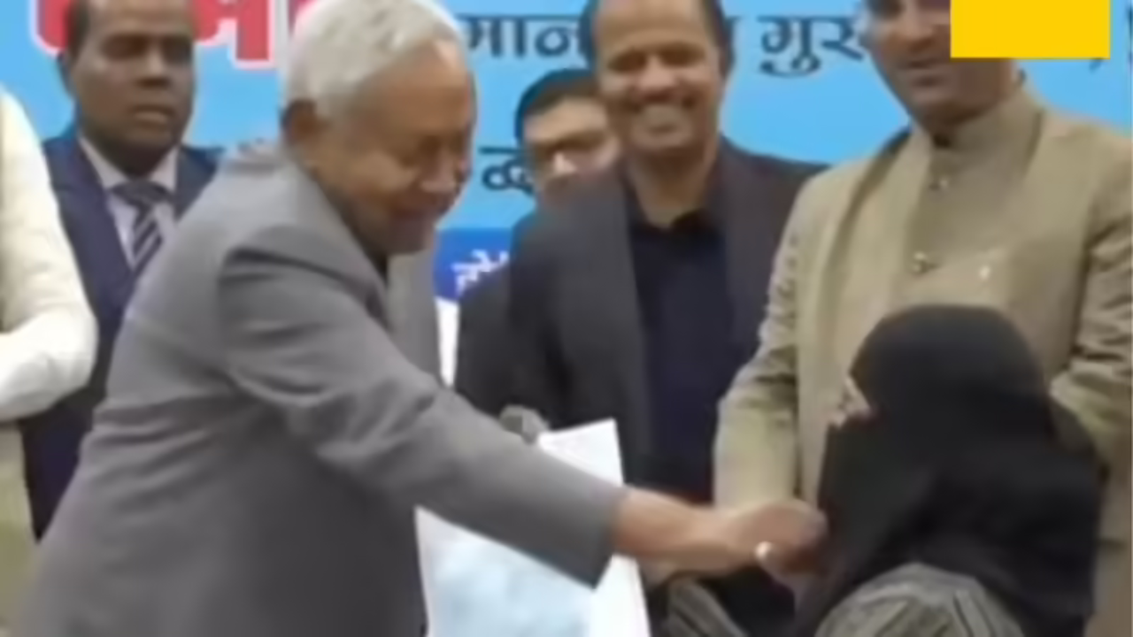 ‘Shameless’: Video of Nitish Kumar trying to remove doctor’s hijab sparks row; oppn slams Bihar CM