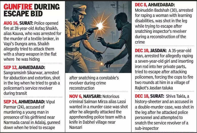 In 12 days, 3 rape accused in Gujarat shot at by cops to thwart their escape bid