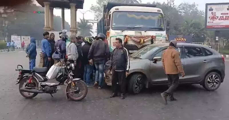 Speeding truck pushes car for 20m near Kalinga Stadium, driver escapes unhurt