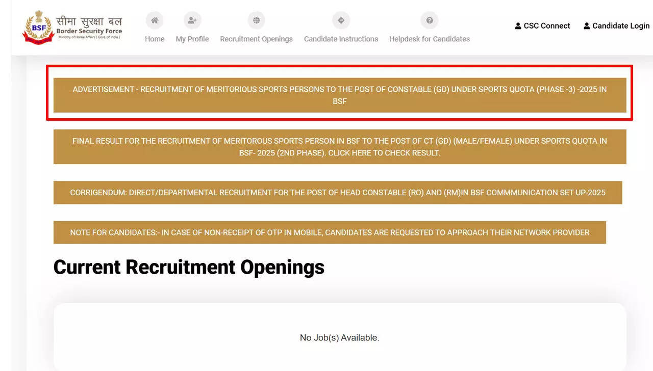 BSF constable GD sports quota 2025: Apply online for 549 posts at rectt.bsf.gov.in