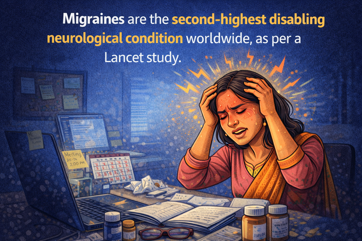 . According to The Lancet (2019), migraines are the second-highest disabling neurological condition worldwide.