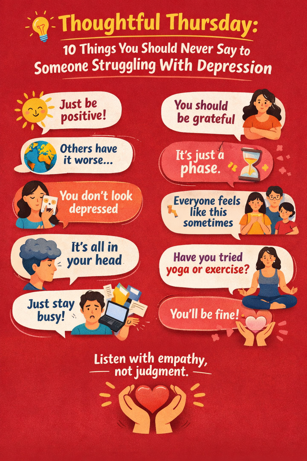 Thoughtful Thursday: 10 things you should never say to someone struggling with depression