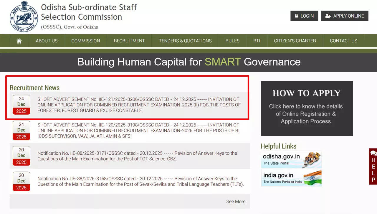 OSSSC Forest Guard and Forester recruitment 2026 notification released at osssc.gov.in for 943 vacancies; check details here