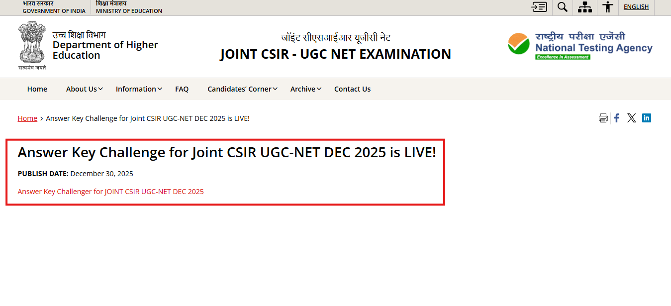 CSIR NET answer key 2025 for December session released: Direct link, objection details here