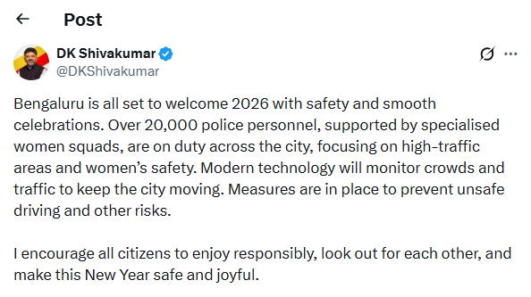 DK Shivakumar post