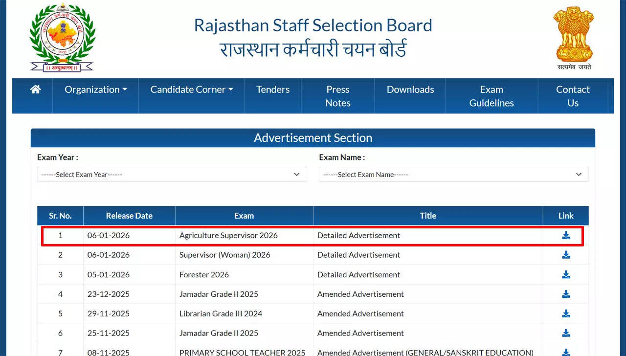 RSSB Rajasthan Agriculture Supervisor Recruitment 2026 notification released for 1100 posts, apply at rssb.rajasthan.gov.in
