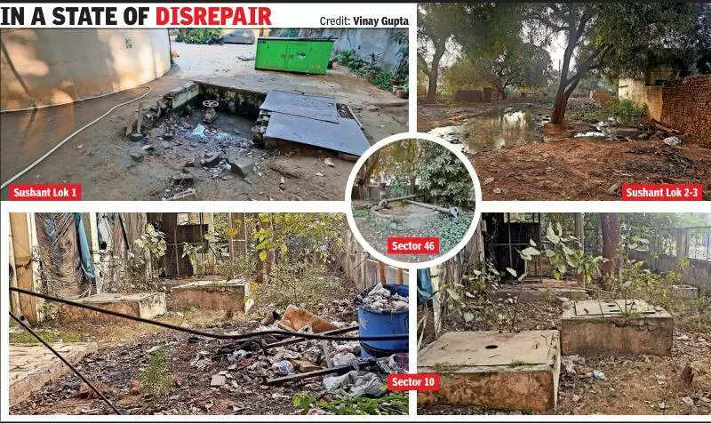 Next to Gurgaon’s water boosting stations, overflowing sewers, garbage, stench