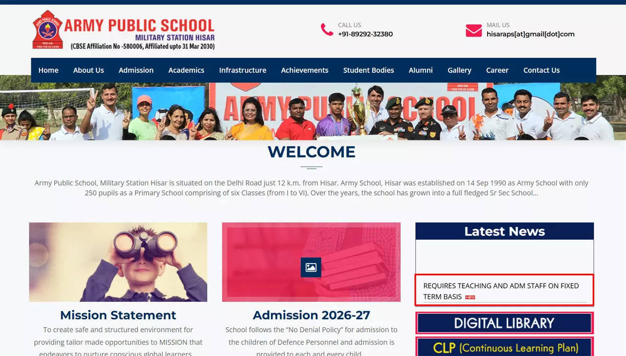 APS Hisar Recruitment 2026 notification released for teaching and non-teaching staff vacancies at apshisar.com