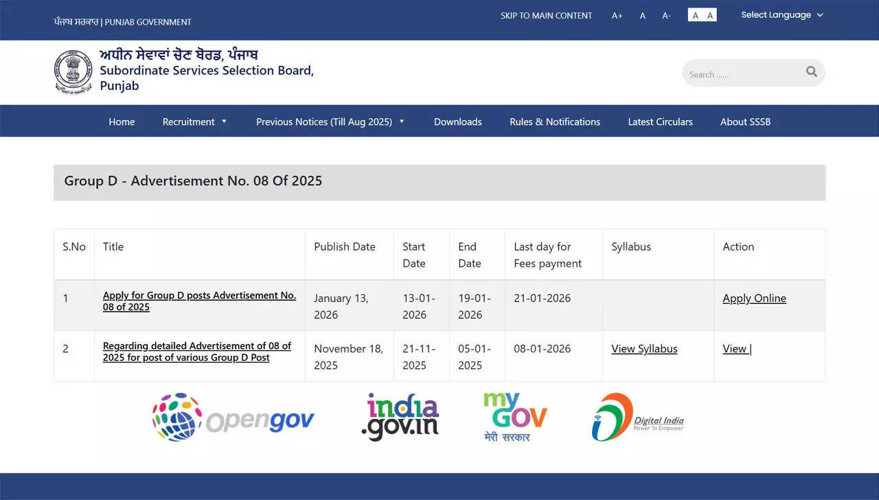 PSSSB Punjab Group D Recruitment 2025 last date today to apply at sssb.punjab.gov.in; direct link