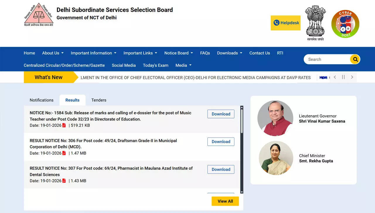 DSSSB Result 2026 released for various posts; check merit list, cutoff PDF and marks here
