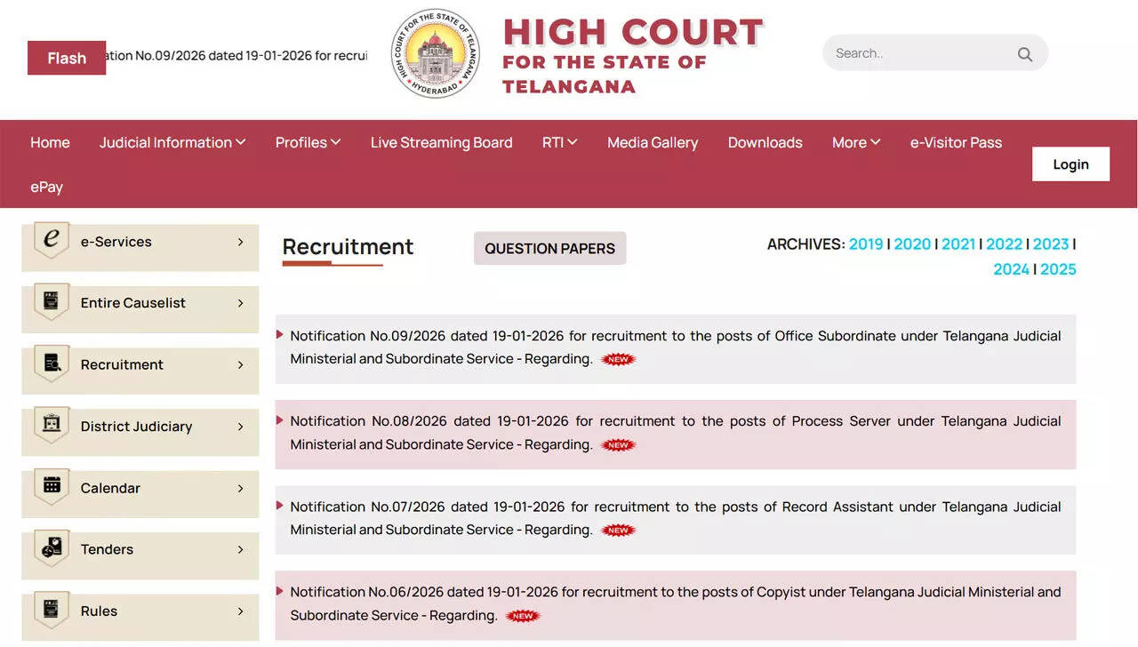 Telangana District Court Recruitment 2026: Notification released for 859 Examiner, Copyist and other posts