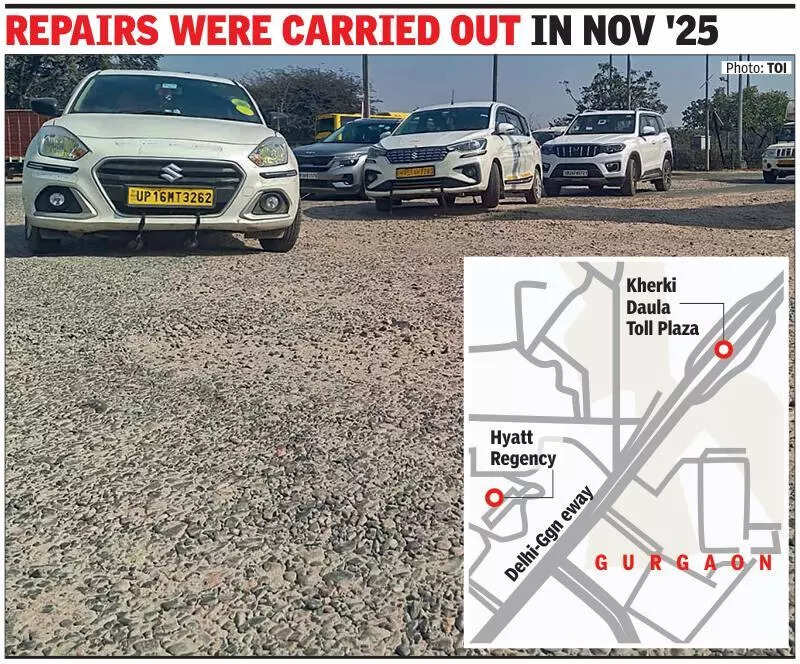 Kherki Daula toll service road in Gurgaon crumbles weeks after repairs