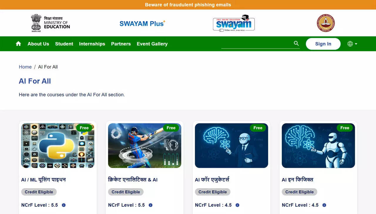 IIT Madras launches 'AI for All' with six free Hindi courses; apply at swayam-plus.swayam2.ac.in