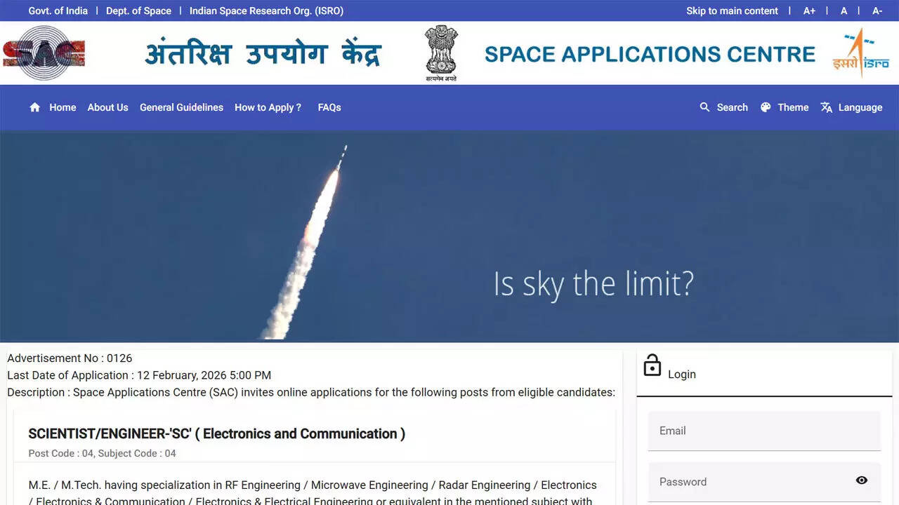 ISRO SAC recruitment 2026 announced for scientist engineer SC SD posts; apply at careers.sac.gov.in