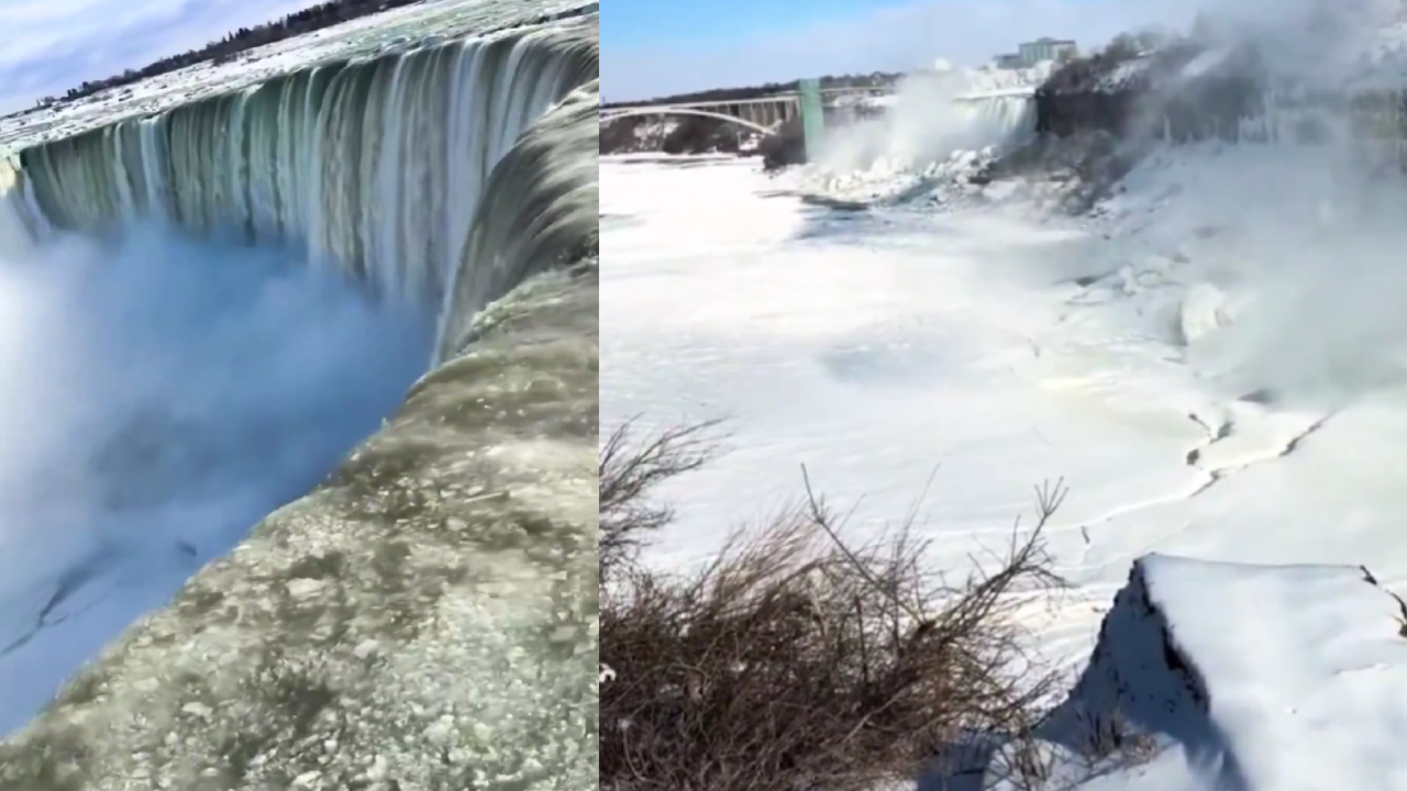 Niagara Falls freezes at minus 20 degrees Celsius