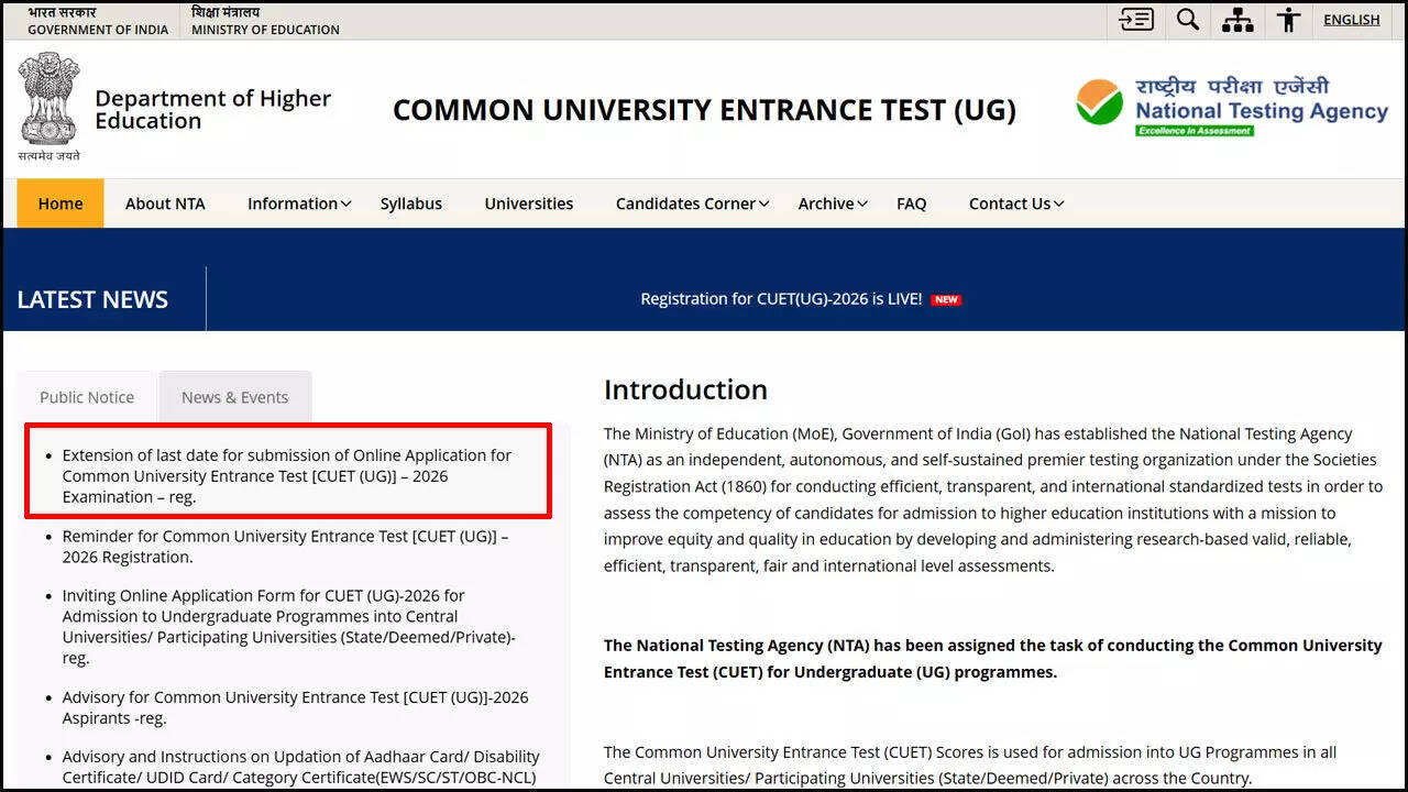 CUET UG 2026 registration deadline extended to February 4; check eligibility and steps to apply
